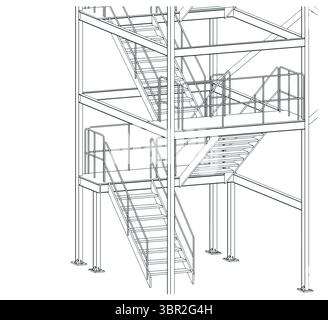 Industrial metal staircase stylized vector isometric illustration Stock Vector