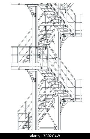 Industrial metal staircase isometric  drawing stylized vector illustration Stock Vector