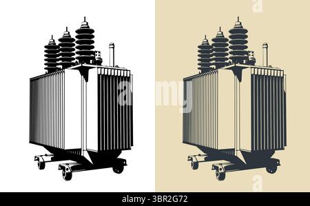 Power three-phase transformer stylized vector illustrations Stock Vector