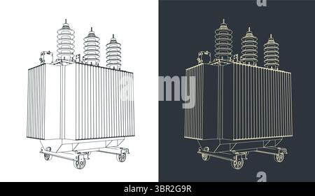 Power three-phase transformer stylized vector illustrations Stock Vector