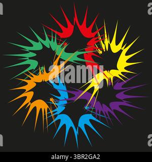 Spiky burst icon. Star shaped Vector. Jagged radial ring. Dark backdrop contrast. Stock Vector