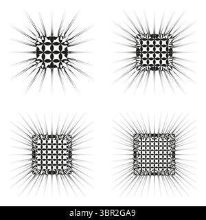 Radiant square icon. Spiky burst pattern. Abstract star Vector. Dynamic line design. Stock Vector