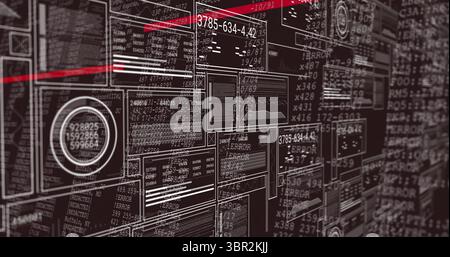 Displaying interface panels on control screen with error dialog boxes, red beams, waveform charts Stock Photo