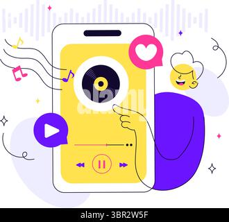 Viral Tunes Vector Illustration Featuring Songs that Became Popular with Sound Waves Equalizer, Voice Signal Circle, and Digital Visualization Sound Stock Vector