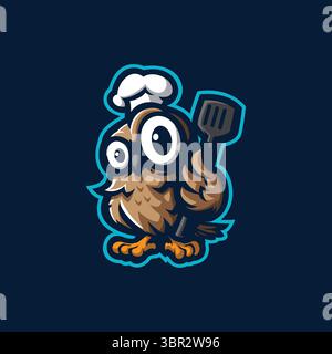 owl logo design vector with concept style for badge, emblem and tshirt printing. owl chef illustration. Stock Vector