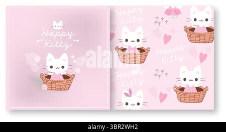 A sweet seamless pattern featuring adorable cats and various paw prints, rendered in a charming hand-drawn style against a soft pastel Stock Vector