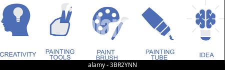 A set of 5 icons such as creativity, painting tools Stock Vector