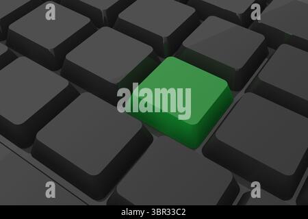 Black keyboard with green key Stock Photo