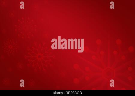 Flat vector showing red gradient backdrop with large snowflake, small snowflakes and hexagon motifs Stock Photo