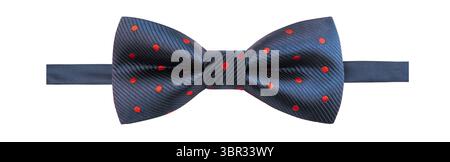 Blue with red polka dots bow tie on a white background Stock Photo