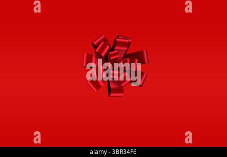 Showing flat design illustration featuring glossy red ribbon bow resting on red gradient backdrop Stock Photo