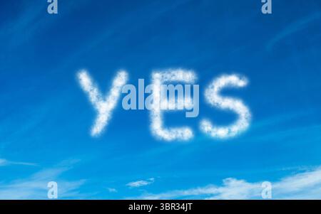 Yes written in white in sky Stock Photo