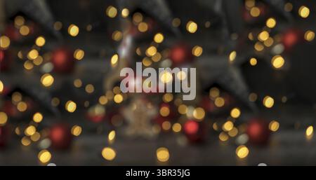 Abstract blurred shiny bokeh light up black background. Defocused golden lights Stock Photo