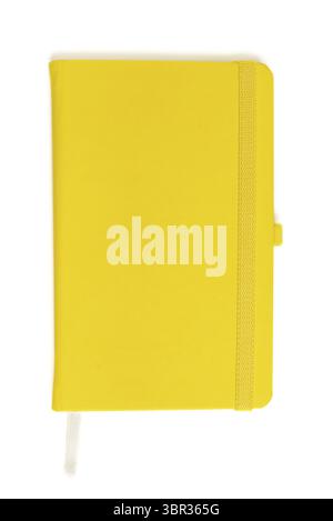 Notepad with hard cover. Top view. Studio shot isolated on white Stock Photo