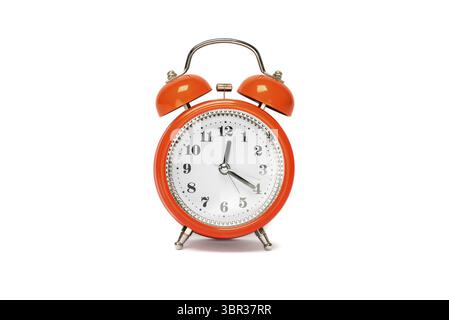 Red alarm clock in the old style, isolated on a white background Stock Photo