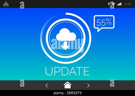 Update text with download symbol on screen Stock Photo