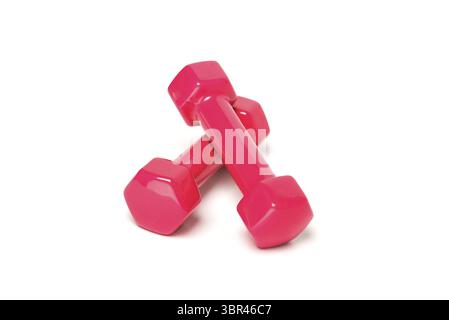 Pink or red dumbbells isolated on white background Stock Photo