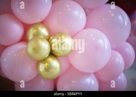 Background many colored balloons forming a bright background wallpaper image Stock Photo