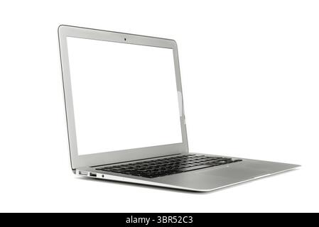 Laptop with blank white screen. Isolated on white background Stock Photo