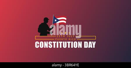 Puerto Rico Constitution Day Poster with Soldier Silhouette and Flag Stock Vector
