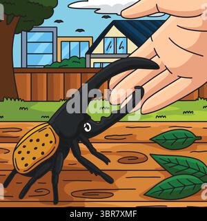 Insect Hercules Beetle Colored Cartoon  Stock Vector
