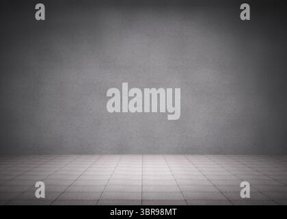 Flat design empty studio space is featuring concrete wall, grid tiled floor and vignette lighting Stock Photo