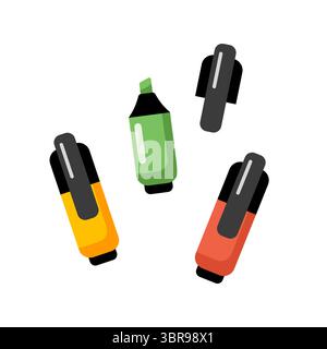 Multicolored highlighters collection illustration. Vector Isolated on white background. Back to school. Felt-tip pens set Stock Vector