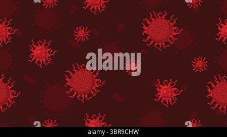 Virus pixel art pattern. Pandemic digital wallpaper with pixelated microbes. 8 bit disease or infection cells, retro game art microbiology seamless Stock Vector