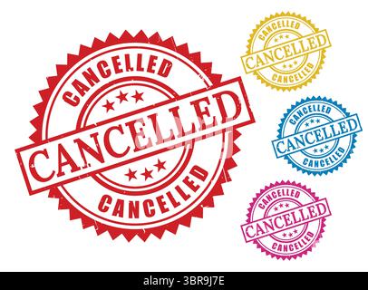 A Cancelled Vector Icons Collection, Grunge Rubber Seals in Bold Colors Stock Vector