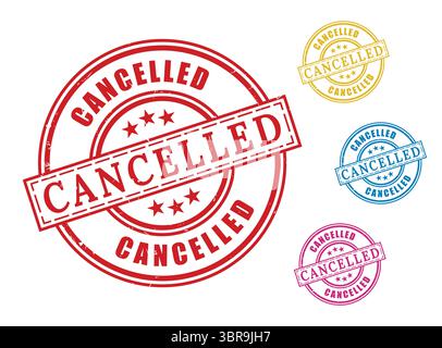 A Bright Cancelled Grunge Stamp Set, Colorful Rejected Rubber Label Vectors Stock Vector