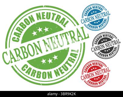 A Eco-Friendly Stamp Vector Set, Carbon Neutral Grunge Label Collection Stock Vector