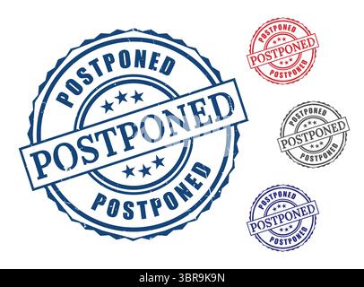 A Event Postponed Label Set, Reschedule Notice Grunge Stamp Vector Stock Vector
