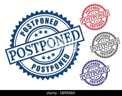 A Postponed Notification Stamps, Delay and Reschedule Vector Icons Stock Vector