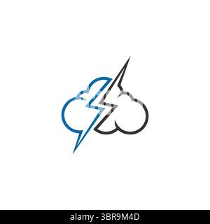 Lightning cloud logo with a minimalist modern style. Cloud and lightning combined outline logo design illustration Stock Vector