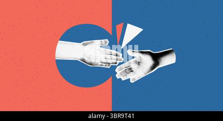 Merger and acquisition concept halftone collage vector illustration Stock Vector