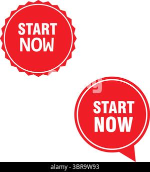 Red START NOW Badge Pointer Icon Set  Call to Action Graphics START NOW ICON start now label Stock Vector
