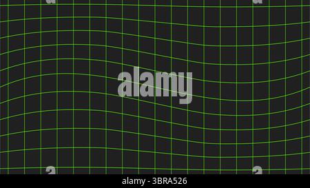 An abstract green distorted square background. A technology grid backdrop in black and green. Stock Vector