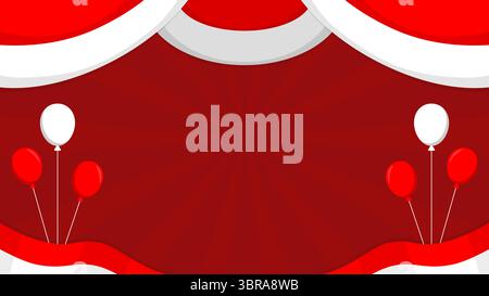 Red and white Indonesia themed horizontal background with copy space for text and balloons on each side perfect for celebrate important days Stock Vector