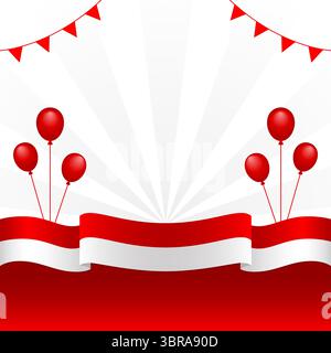 White copy space background with Indonesian flag and red balloons. Indonesian flag background template with gradient color design Stock Vector