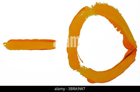 Bright orange brush strokes create a modern, abstract design showcasing art. Stock Photo