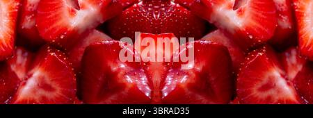 Fresh strawberries arranged in a delightful symmetrical pattern, exuding summer vibes. Stock Photo