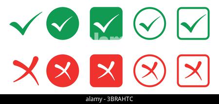 Cross and check mark icon set. Stock Vector