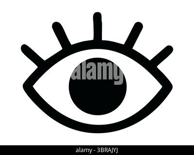 Black silhouette of stylized eye with eyelashes, isolated on white background, graphic illustration. concept of icon, logo, vision, eyesight, design e Stock Vector