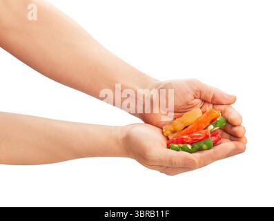 jelly sweets nuts in hand path isolated on white Stock Photo