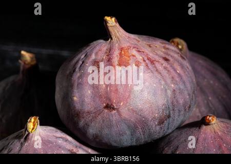 figs fruit on black background top view Stock Photo