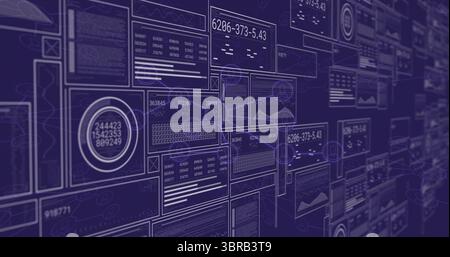 Displaying rectangular digital panels clustering in dashboard, with numeric displays and charts Stock Photo