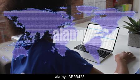 Reviewing global spreadsheet data analyst working at modern office with laptop, copy space Stock Photo