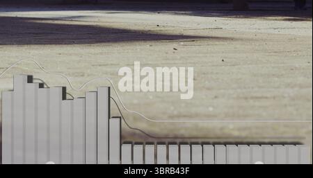 Displaying translucent bar and line chart on sunlit wooden deck, blending data with shadows Stock Photo