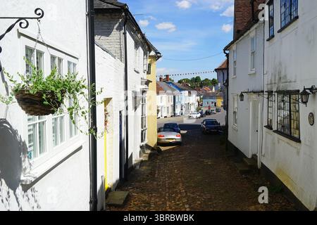 A view down Stoney Lane to Town Street, Thaxted Stock Photo