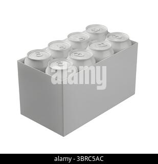 Pack of White Beverage Cans in a Box Minimalist 3D Rendering in a Soft And Smooth Renderer Stock Photo